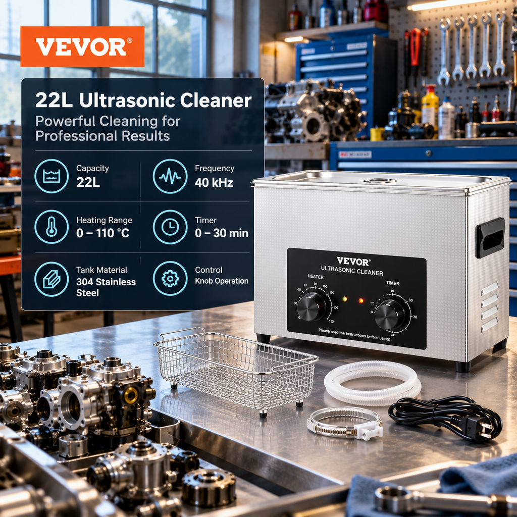 Ultrasonic Cleaner with Heater & Timer – 40kHz Stainless Steel Cleaning Tank