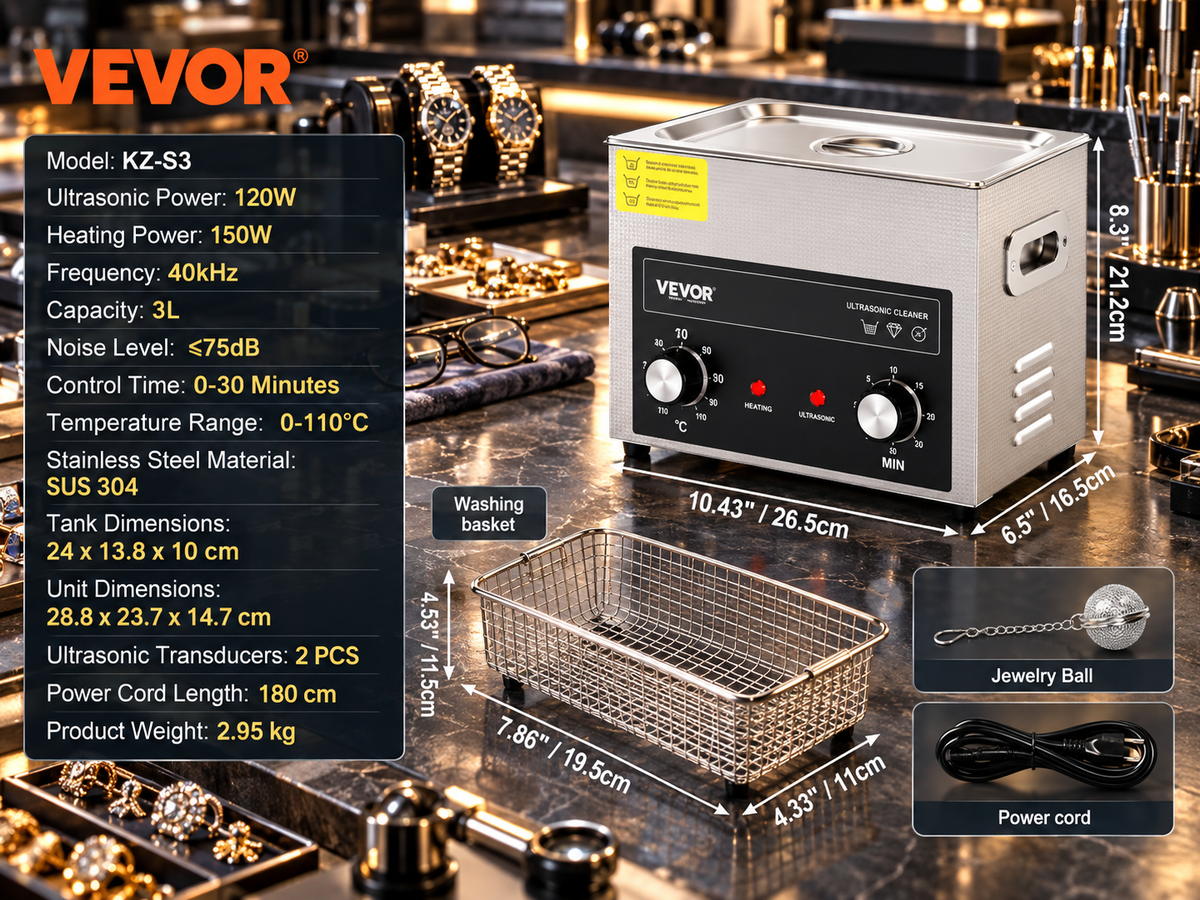 Ultrasonic Cleaner with Heater & Timer – 40kHz Stainless Steel Cleaning Tank