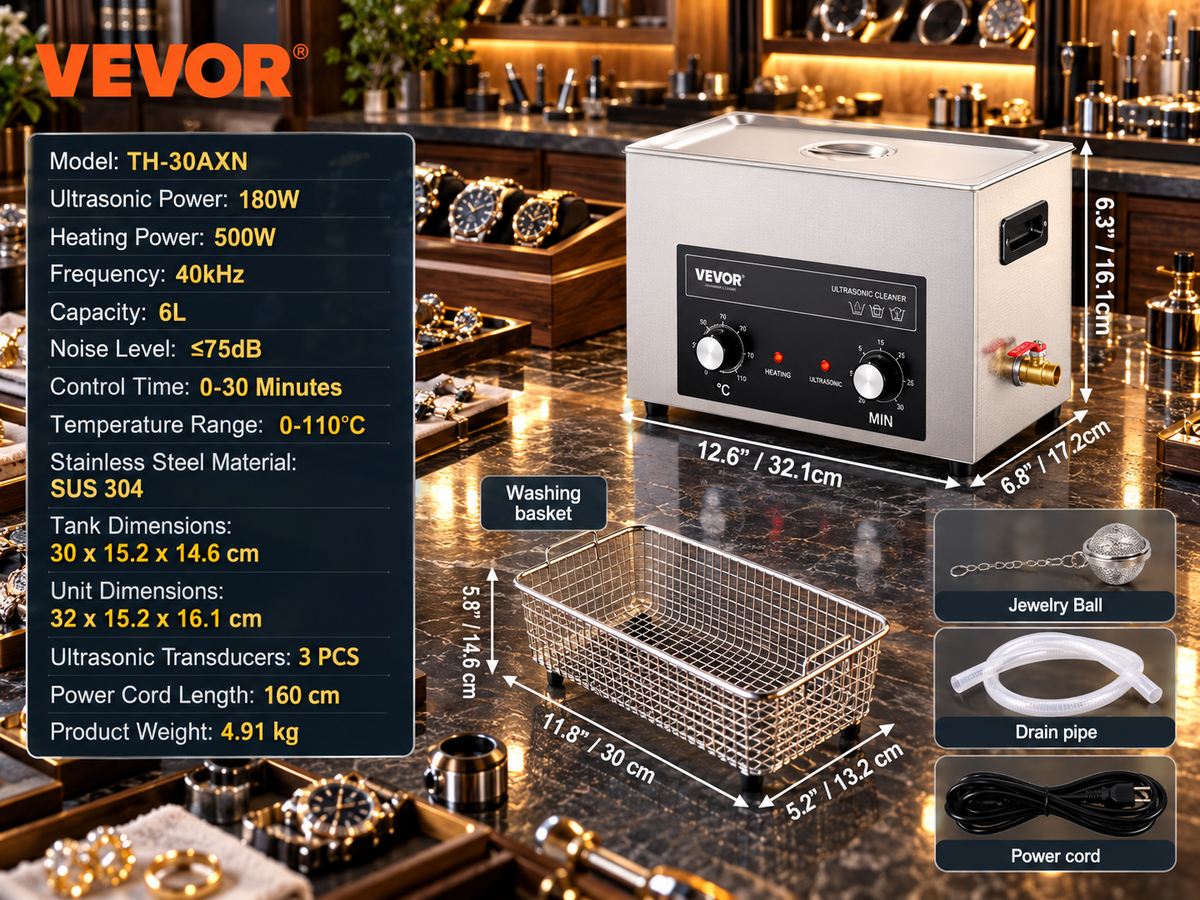 Ultrasonic Cleaner with Heater & Timer – 40kHz Stainless Steel Cleaning Tank