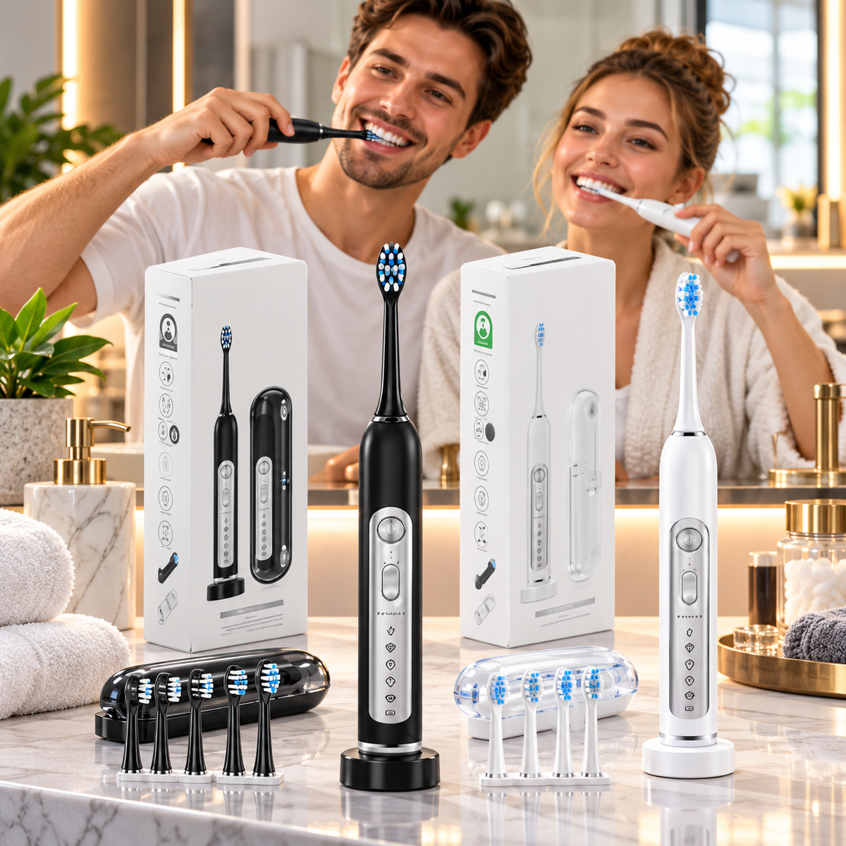 SUBORT S7 Sonic Electric Toothbrush – 5 Modes, 38,000 Vibrations/Min, IPX7 Waterproof, 6 Brush Heads