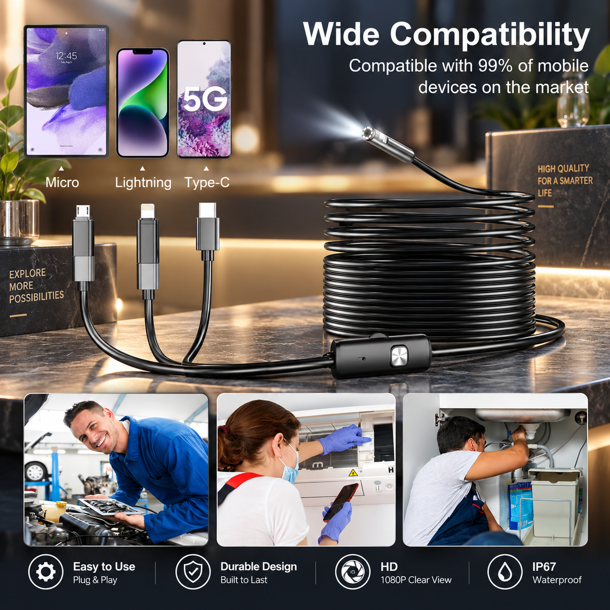 8mm 1080P Smartphone Inspection Boroscope