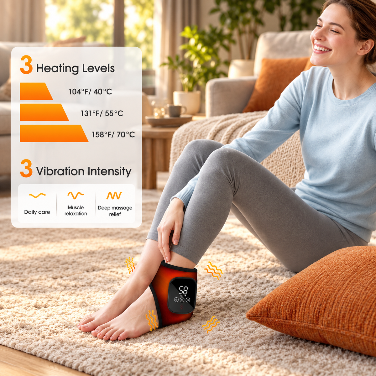 Cordless Heated Ankle Massager – 3 Heat Levels & Vibration