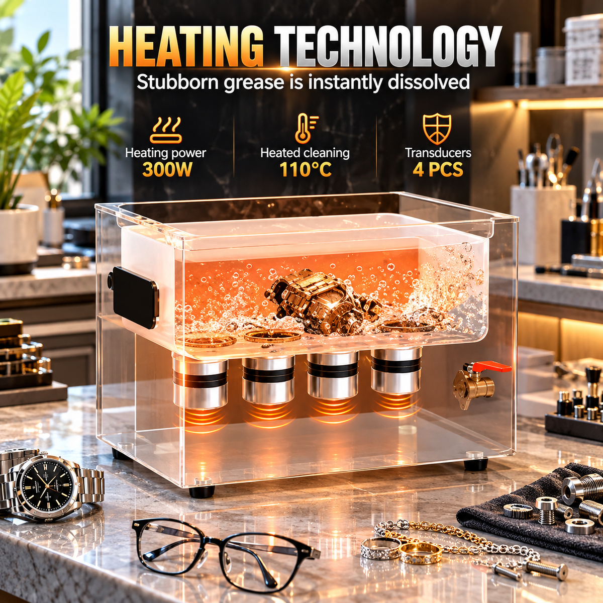 Ultrasonic Cleaner with Heater & Timer – 40kHz Stainless Steel Cleaning Tank