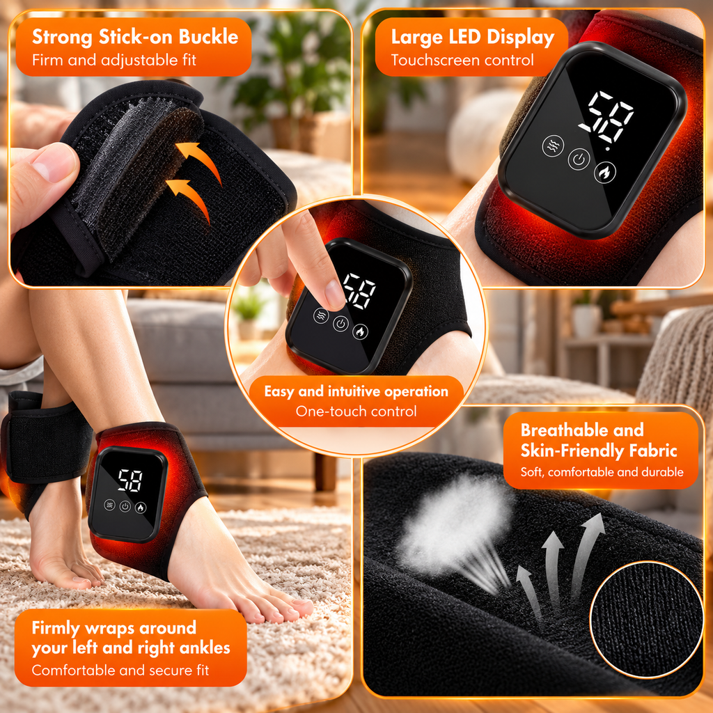 Cordless Heated Ankle Massager – 3 Heat Levels & Vibration