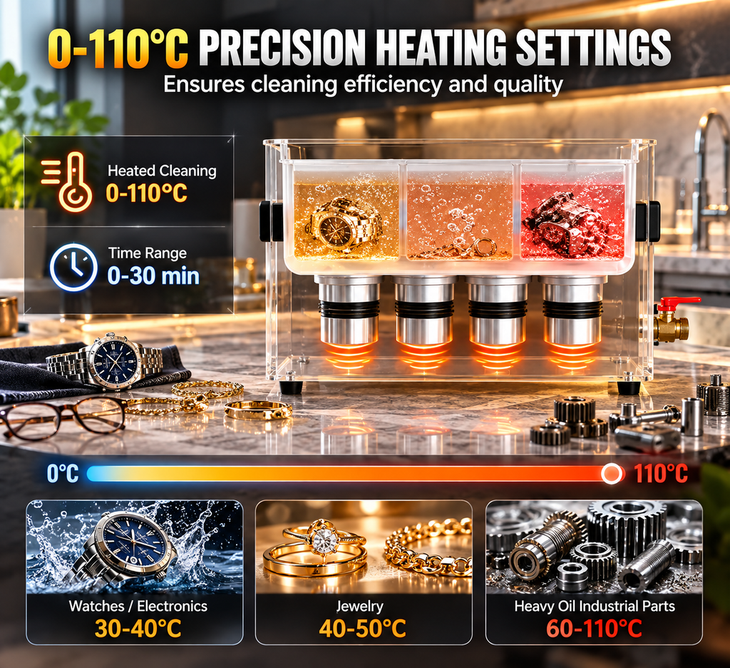 Ultrasonic Cleaner with Heater & Timer – 40kHz Stainless Steel Cleaning Tank