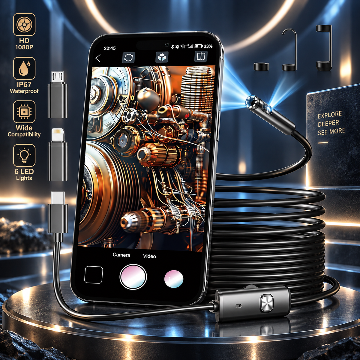 8mm 1080P Smartphone Inspection Boroscope