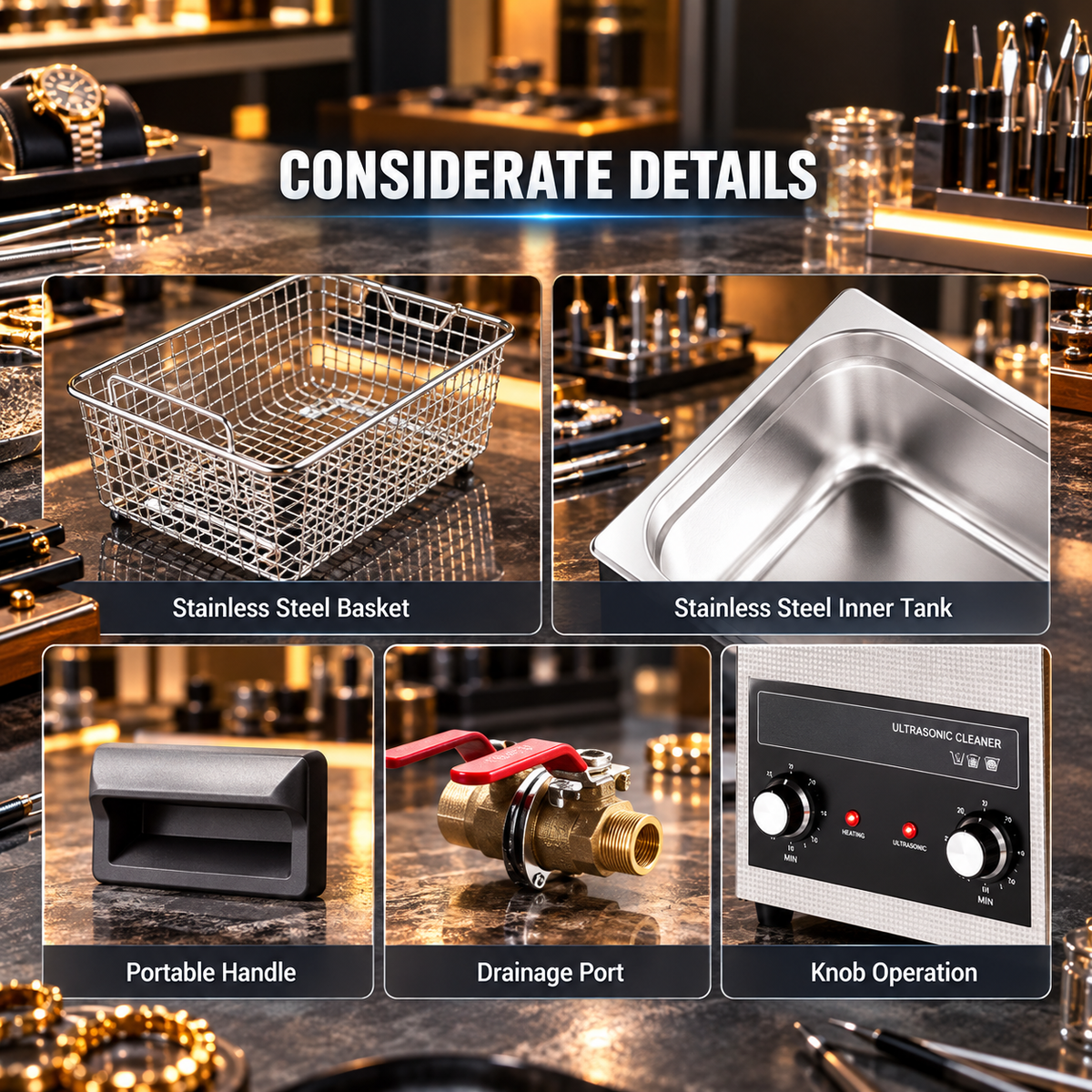 Ultrasonic Cleaner with Heater & Timer – 40kHz Stainless Steel Cleaning Tank