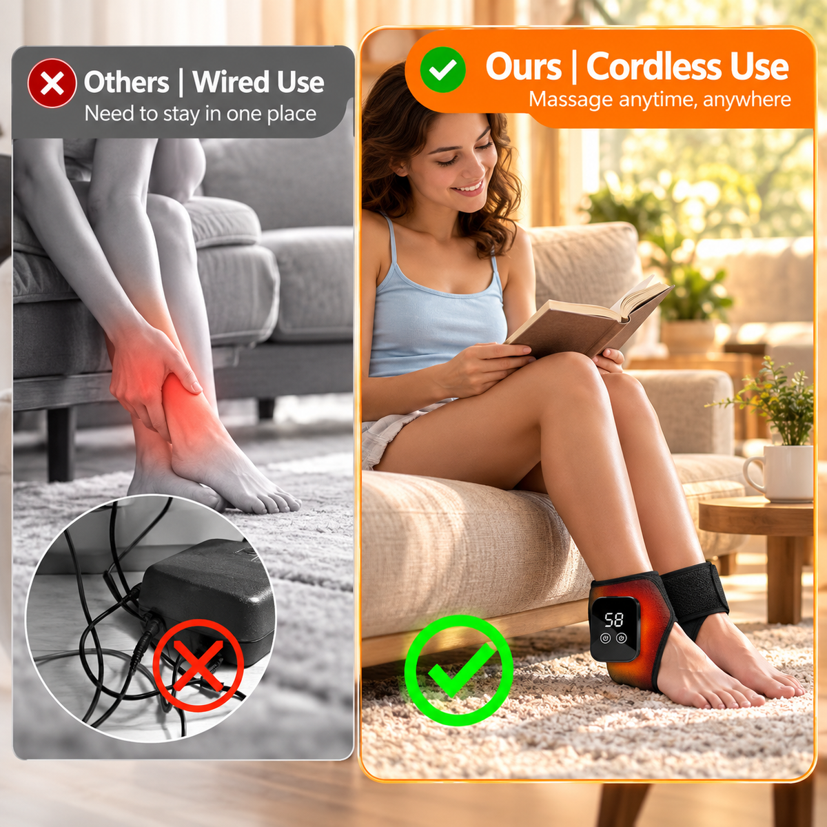 Cordless Heated Ankle Massager – 3 Heat Levels & Vibration