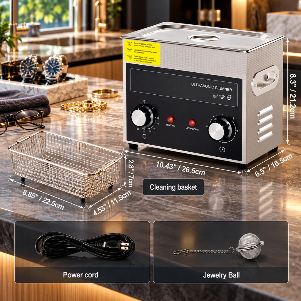 Ultrasonic Cleaner with Heater & Timer – 40kHz Stainless Steel Cleaning Tank