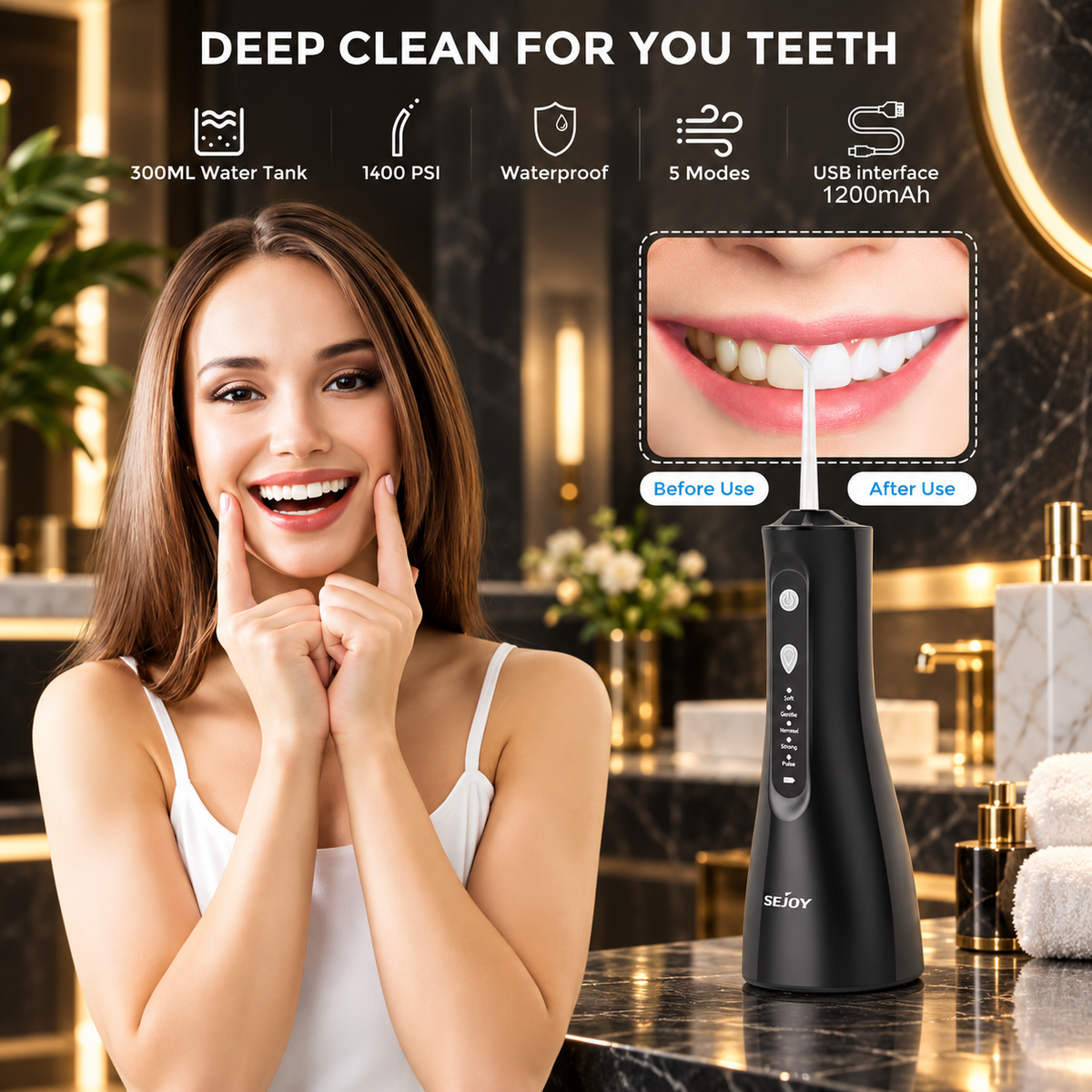 SEJOY 5-Mode Cordless Dental Water Flosser