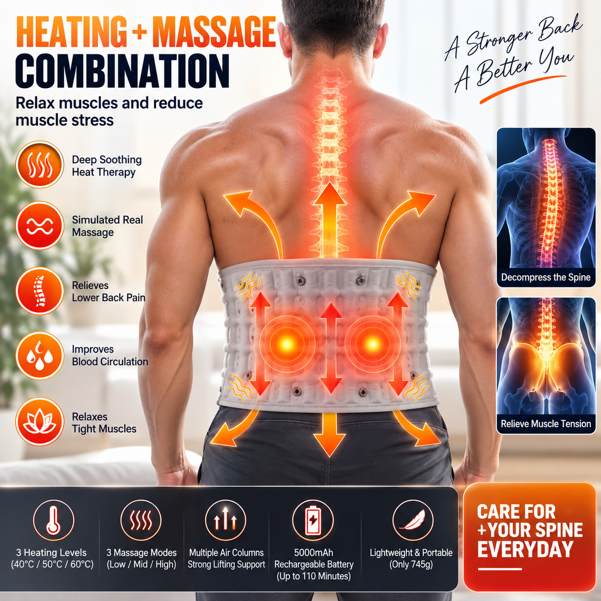 Rechargeable Heated Inflatable Lumbar Traction Belt