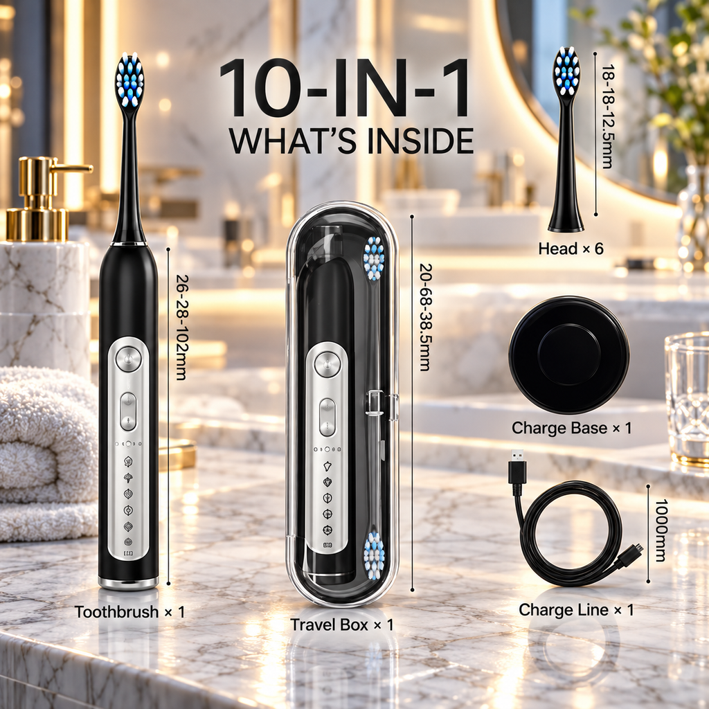 SUBORT S7 Sonic Electric Toothbrush – 5 Modes, 38,000 Vibrations/Min, IPX7 Waterproof, 6 Brush Heads