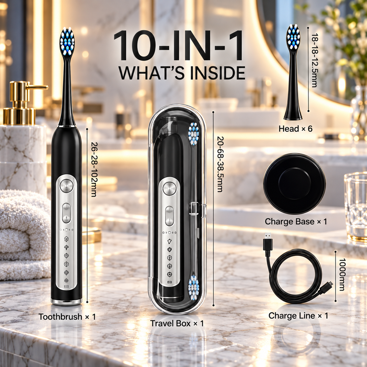 SUBORT S7 Sonic Electric Toothbrush – 5 Modes, 38,000 Vibrations/Min, IPX7 Waterproof, 6 Brush Heads