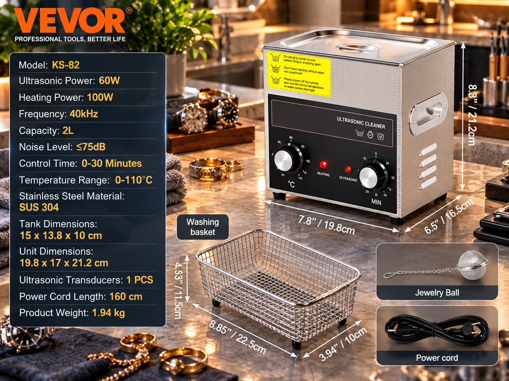Ultrasonic Cleaner with Heater & Timer – 40kHz Stainless Steel Cleaning Tank