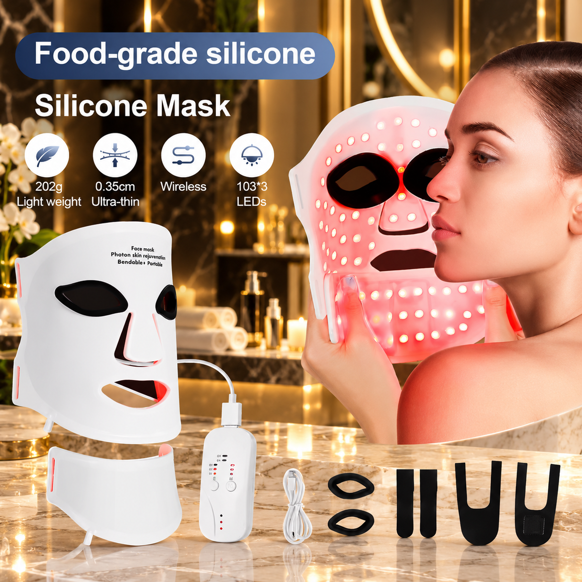 7-Color LED Silicone Face &amp; Neck Mask