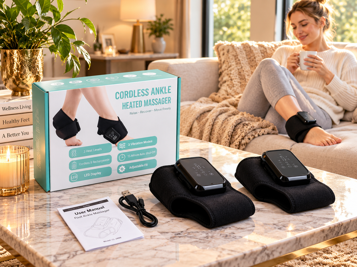 Cordless Heated Ankle Massager – 3 Heat Levels & Vibration